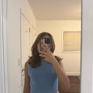 Blue Sleeveless Knit Top
